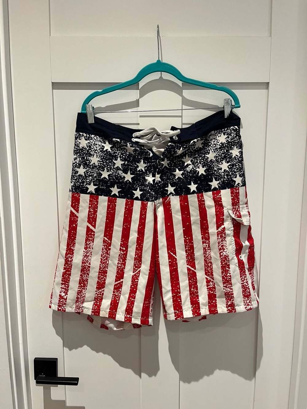 Calhoun Men's Distressed American Flag USA Board Shorts Swim Trunks